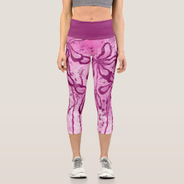 Abstrakt gestrichene Blume rosa Capri Leggings