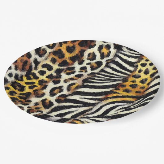 Abstrakt gestrichene gemischte Wildtierdrucke Pappteller (Schrägansicht)