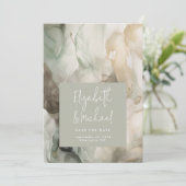 Abstrakt gestrichene Hochzeit des Grünen Fotos Save The Date (Stehend Vorderseite)