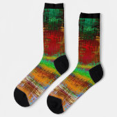 Abstrakt gestrichene, mehrfarbige Streifen Socken (Linkes Detail)