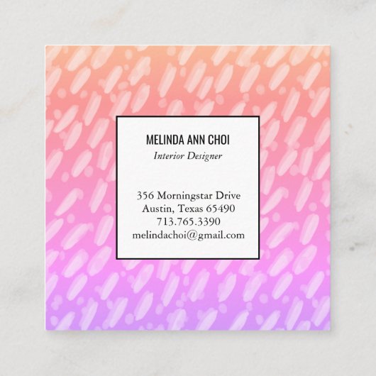 Abstrakt gestrichene Punkte pastellfarbene Sonnena Quadratische Visitenkarte (Rückseite)