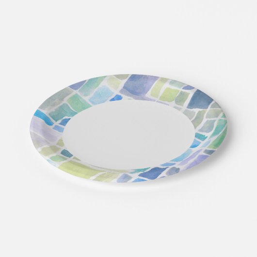 Abstrakt gestrichener Aquarellhintergrund Pappteller (Schrägansicht)