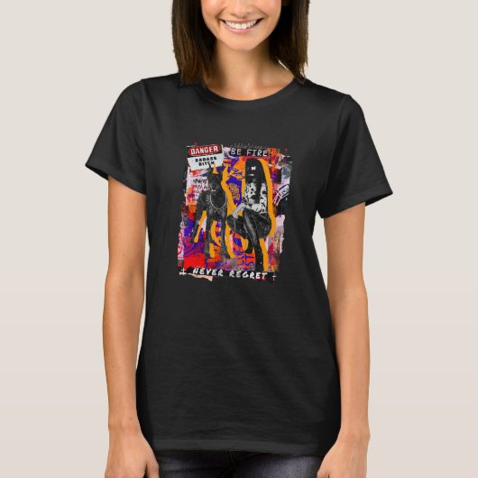 Abstrakt Girl Doberman Cities Style Collagen Rebel T-Shirt (Vorderseite)