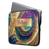 Abstrakt Glam Moderner Alkohol Tinte Lila & Gold Laptopschutzhülle (Vorderseite Links)