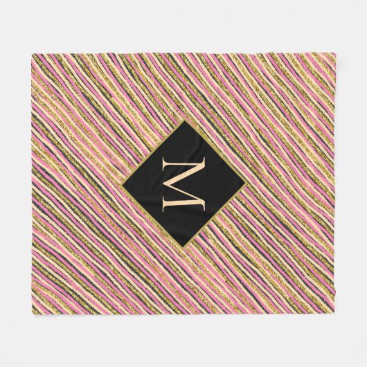 Abstrakt-Gold-Glitzer-Sparkon-Monogramm Fleecedecke (Vorderseite (Horizontal))