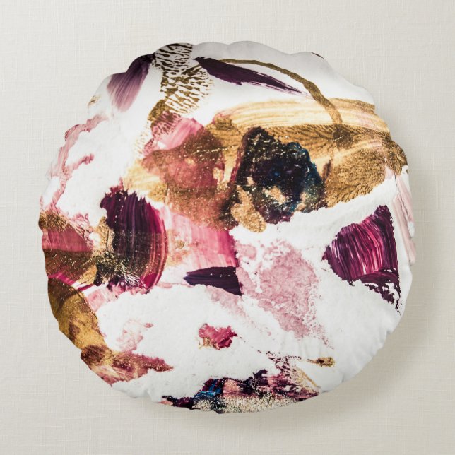 Abstrakt Gold Glitzern Kreative Kunst Rundes Kissen (Vorderseite)