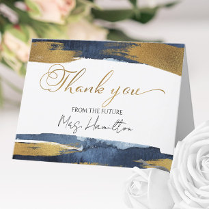 Abstrakt Gold Navy Blau Brautdusche Dankeskarte