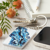 Abstrakt Gold Navy Blue White GraFluid Art Schlüsselanhänger (Vorderseite rechts)