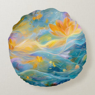 Abstrakt Golden Lotus Floating Blume Rundes Kissen