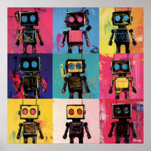 Abstrakt Graffiti Robot Art grid Bold Colors Poster