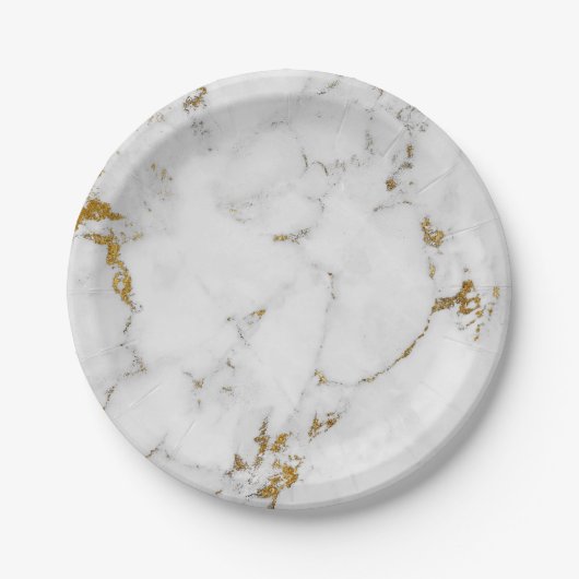 Abstrakt Grau Goldmedaille Carrara Marble Glam Gol Pappteller (Vorderseite)