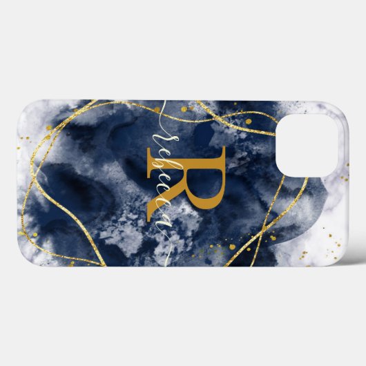 Abstrakt-Graue Monogram-Individuelle Name-Skript Case-Mate iPhone Hülle (Rückseite (Horizontal))
