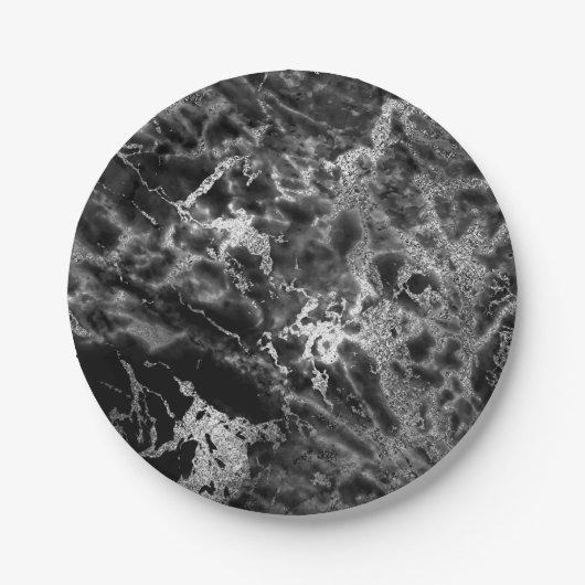 Abstrakt Graue schwarze Silbermarble Glam Vip Pappteller (Vorderseite)