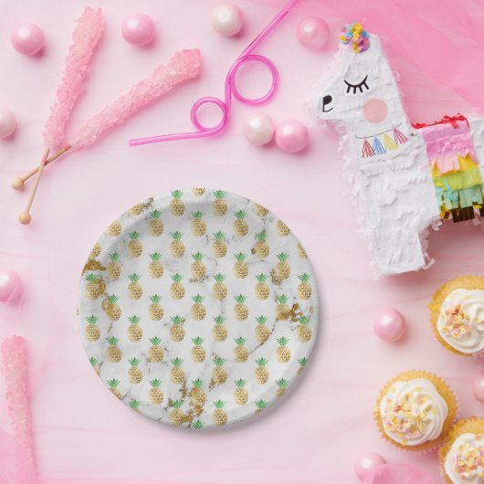 Abstrakt Gray Gold Carrara Marble Golden Pineappa Pappteller (Party)