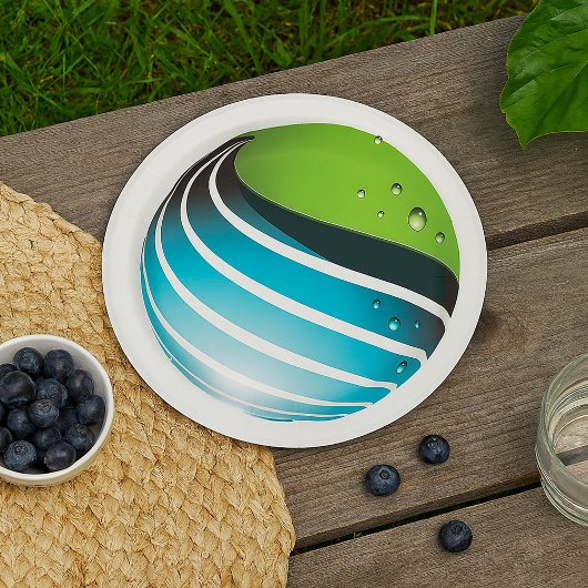 Abstrakt Grün und Blau Globe Moderne Erde Pappteller