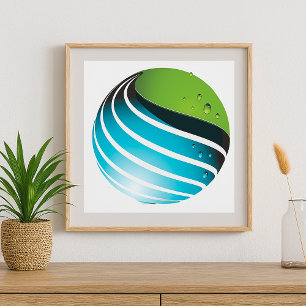 Abstrakt Grün und Blau Globe Moderne Erde Poster