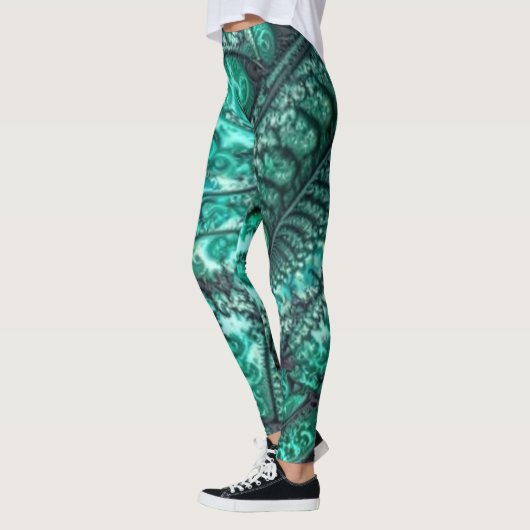 Abstrakt-grüne Leggings in Schwarzweiß (Links)