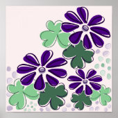 Abstrakt-grüne und Lila Klee- und Blume-Doodle Poster (Vorne)