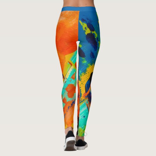 Abstrakt grünes blaues Orangenbraun, dynamisch Leggings (Rückseite)