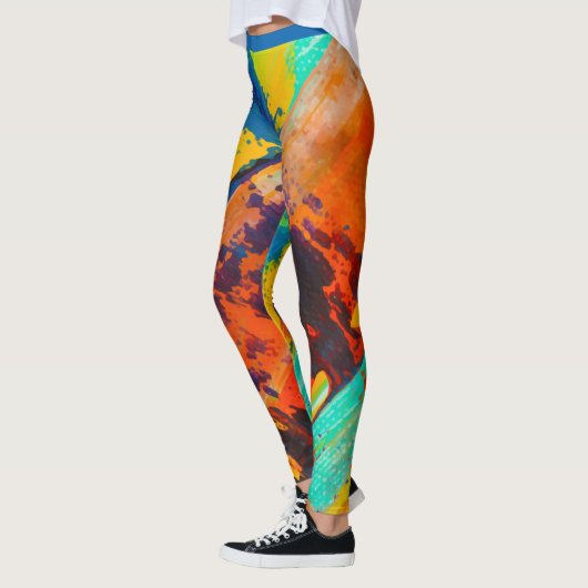 Abstrakt grünes blaues Orangenbraun, dynamisch Leggings (Links)