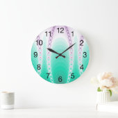 Abstrakt grünes Lila Fraktal Große Wanduhr (Zuhause)