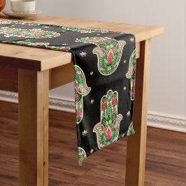 Abstrakt Hamsa Lotus Blume Yoga Themenmuster Großer Tischläufer