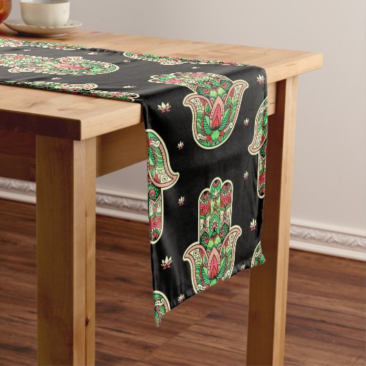 Abstrakt Hamsa Lotus Blume Yoga Themenmuster Großer Tischläufer (Beispiel)