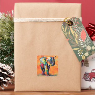Abstrakt Happy Rainbow Elephant Quadratischer Aufkleber