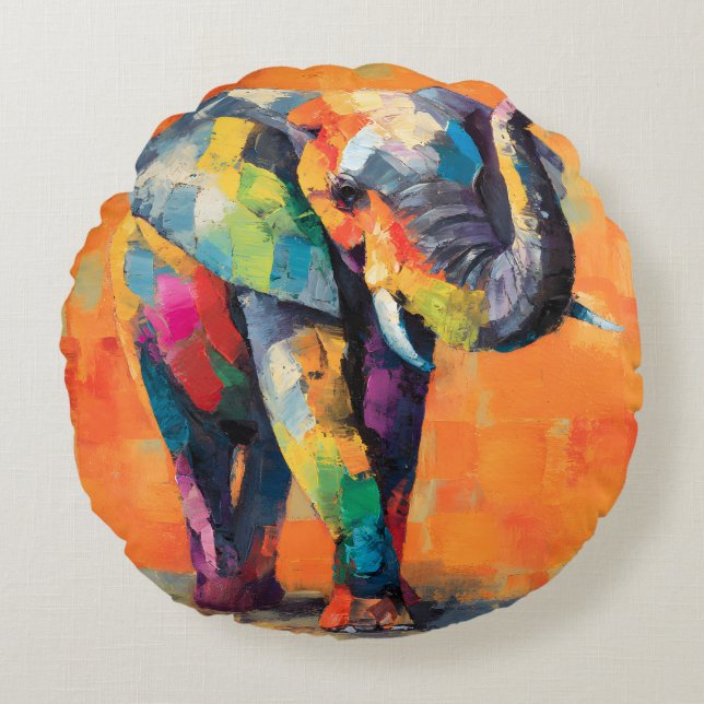 Abstrakt Happy Rainbow Elephant Rundes Kissen (Vorderseite)