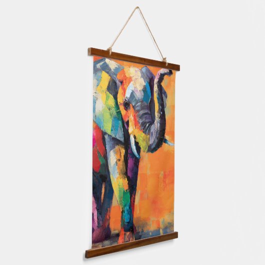 Abstrakt Happy Rainbow Elephant Wandteppich Mit Holzrahmen (Gewinkelt)
