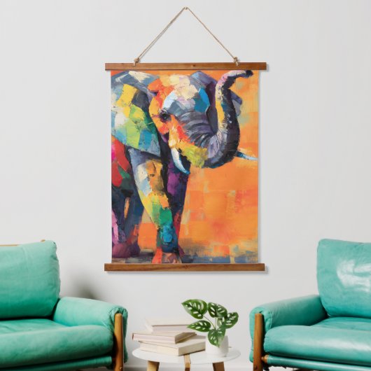 Abstrakt Happy Rainbow Elephant Wandteppich Mit Holzrahmen (Wohnzimmer)