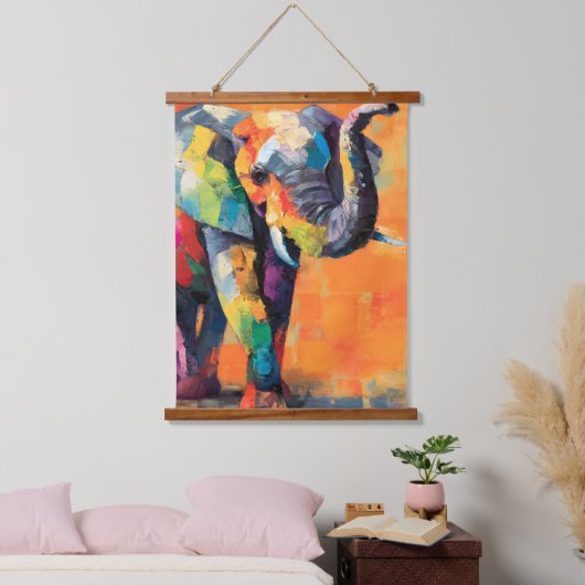 Abstrakt Happy Rainbow Elephant Wandteppich Mit Holzrahmen (Schlafzimmer)