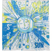 Abstrakt Happy Whimsical Sun Word Art Duschvorhang (Vorderseite)