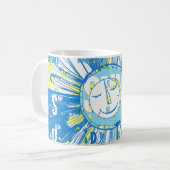 Abstrakt Happy Whimsical Sun Word Art Kaffeetasse (Vorderseite Links)