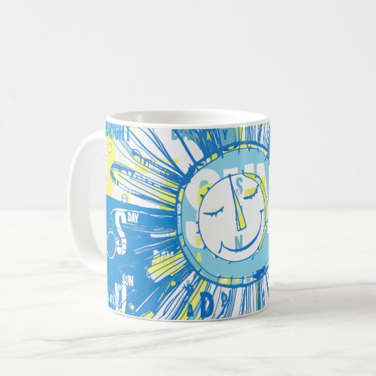 Abstrakt Happy Whimsical Sun Word Art Kaffeetasse (Vorderseite Links)