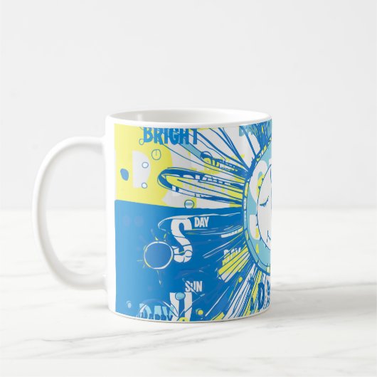 Abstrakt Happy Whimsical Sun Word Art Kaffeetasse (Links)