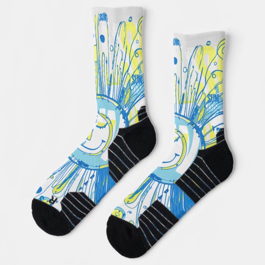 Abstrakt Happy Whimsical Sun Word Art Socken (Links)