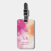 Abstrakt Helles Rosa Orange Weibliches Monogramm Gepäckanhänger (Vorderseite vertikal)