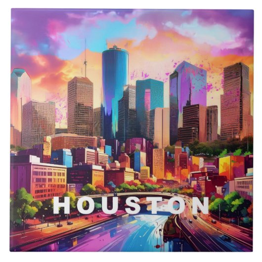 Abstrakt Houston Skyline Art Modern City Fliese (Vorderseite)
