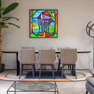 Abstrakt - Hütte im Wald Fotodruck