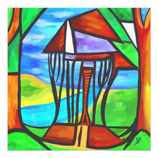 Abstrakt - Hütte im Wald Fotodruck (Vorne)