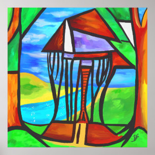 Abstrakt - Hütte im Wald Poster