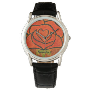 Abstrakt "ich Herz Sie" rote u. schwarze Akzente Armbanduhr