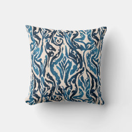 Abstrakt Ikat Watercolor Inspiriert Blau Kissen