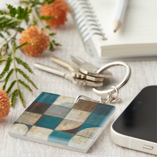 Abstrakt im Blau und in Brown Schlüsselanhänger (Vorderseite rechts)
