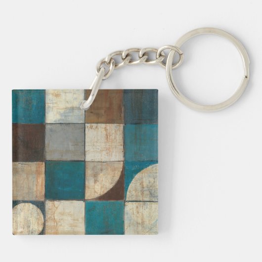 Abstrakt im Blau und in Brown Schlüsselanhänger (Rückseite)