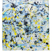 Abstrakt in Blau, Gelb und Schwarz Duschvorhang (Vorderseite)