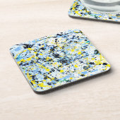 Abstrakt in Blau, Gelb und Schwarz Getränkeuntersetzer (Linke Seite)