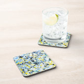 Abstrakt in Blau, Gelb und Schwarz Getränkeuntersetzer (Rechte Seite)