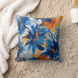 Abstrakt in Blau und Orange floral Kissen